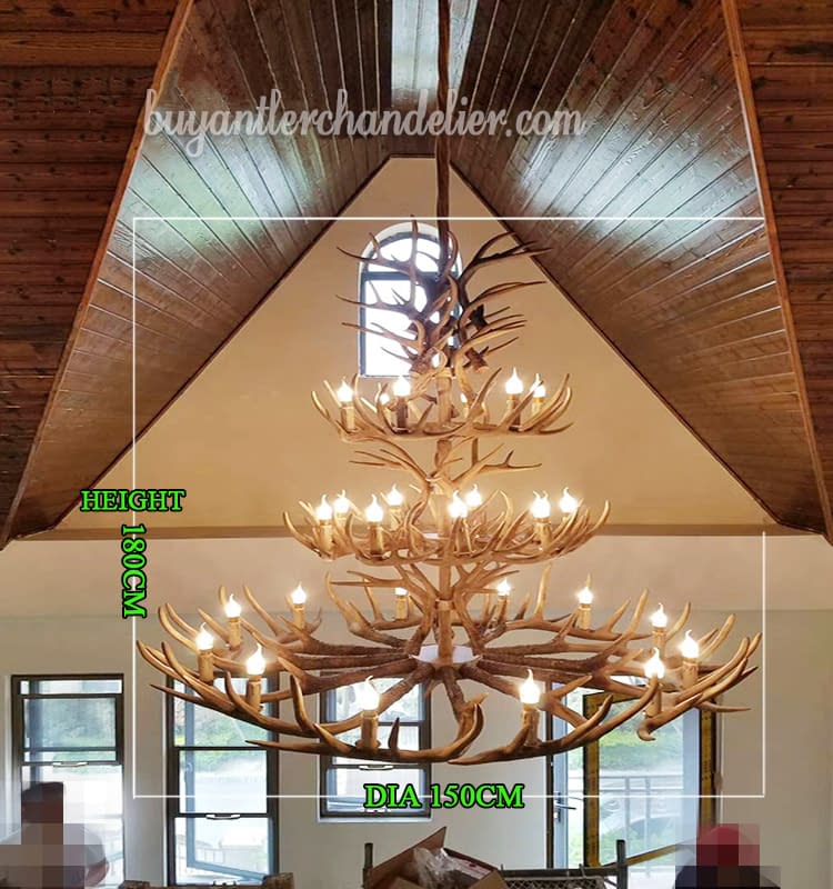 Large 3 Tiers Antler Chandeliers Pendant Lights For High Ceiling