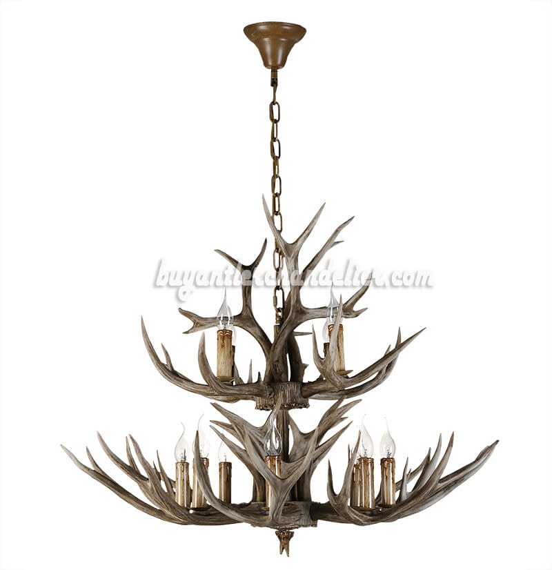 Buy 12 Deer Antler Chandelier 2 Tiers Cascade Candle Style Rustic